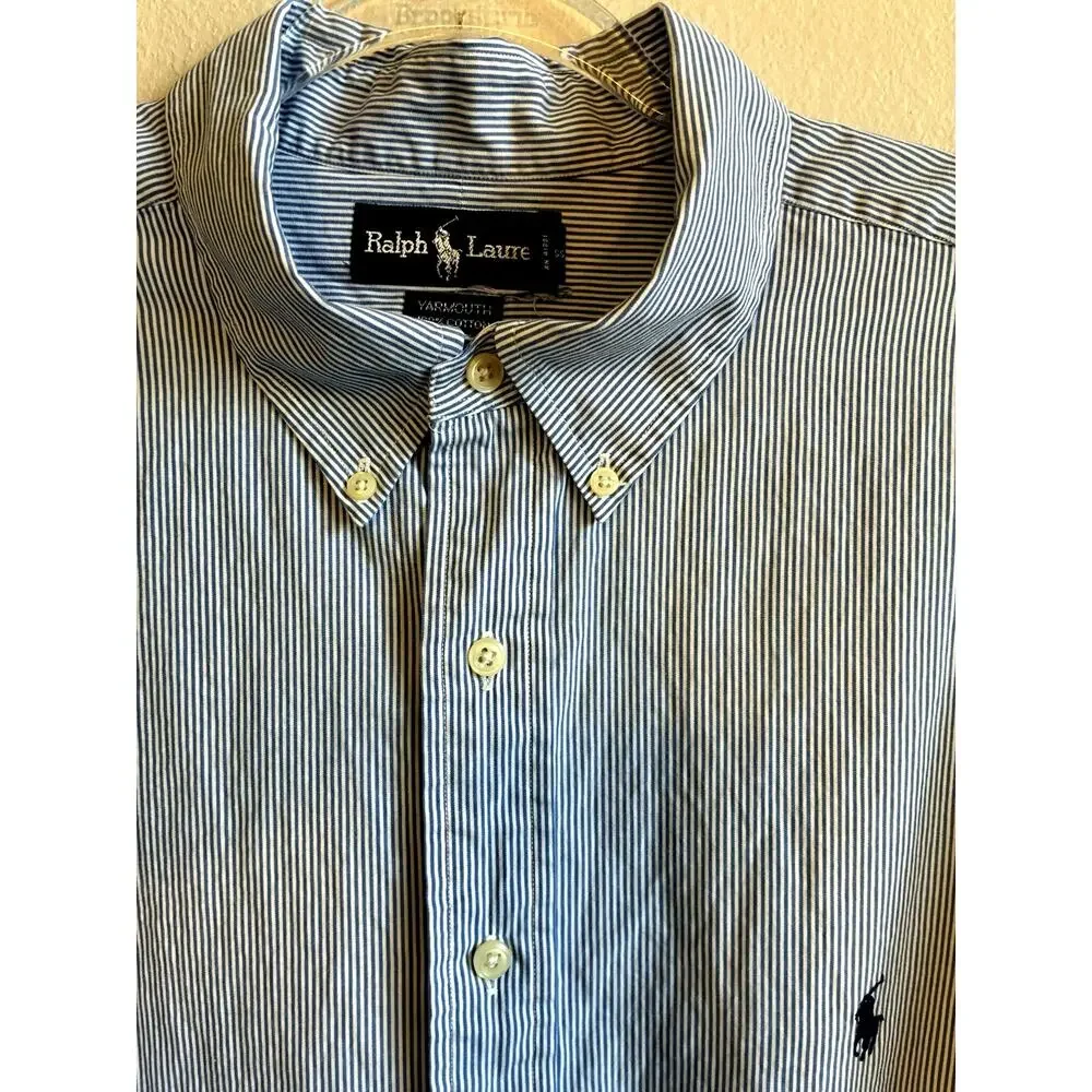 VTG Polo Ralph Lauren pin Stripe Shirt 18 34/35 Yarmouth Oxford Blue Preppy 4XL